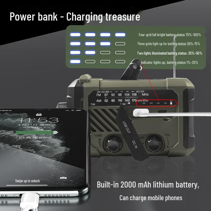 Jujingyang Multi-function Emergency Hand-Crank Flashlight Radio