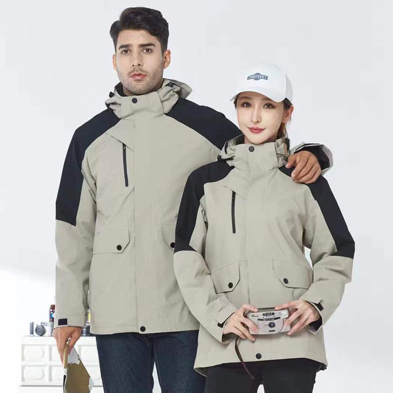 Outdoor Jacket Three-in-one Removable Liner Mountaineering Clothing Autumn and Winter Hooded Windproof and Waterproof Overalls Two-piece Set