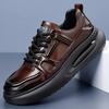 Mens Genuine Leather Casual Shoes With Thick Sole Height Increasing Comfortable Breathable Round Toe Lace Up