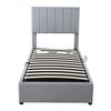 Children's Upholstered Bed 90x200 Cm, Hydraulic Storage Bed, Skin-friendly Linen High Box Bed, Grey