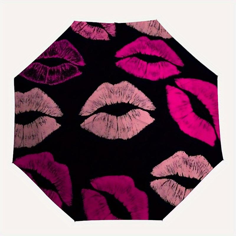 

1pc Lips Print Pattern Automatic Opening/Closing Folding Umbrella with 33 Ribs, Plastic Handle, Windproof Portable Sunshade Umbrella y250726073