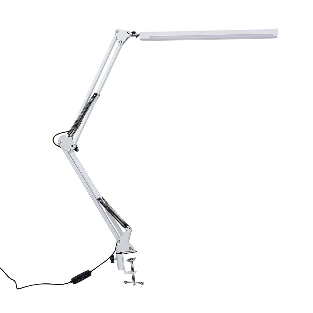 LED Swing Arm Desk Lamp Eye Care Foldable   Three Color Temperatures Clamp Desk Lamp for   White