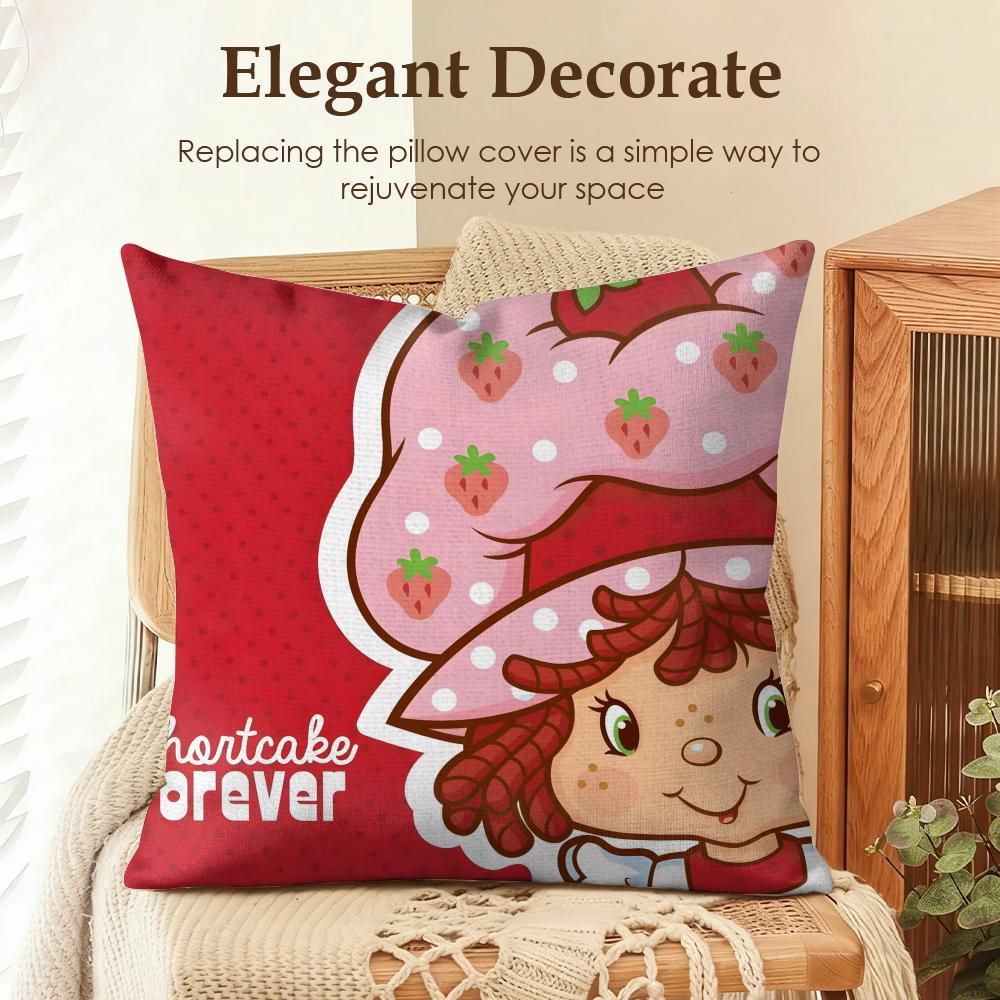 Cute SStrawberry Shortcake Cushion Cover Natural Linen Organic Fabric DoubleSided Printing Sofa Home Decor Gift Pillow Case