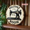 Vintage Round Welcome To My Sewing Room Metal Sign Rustic Wall Art Sewing Machine Design Cute Home Decor