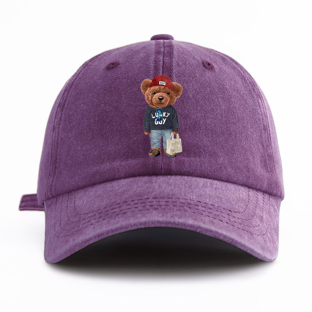 1pc Totebag Bear Print Washed Baseball Cap for Adults  Minimalist Retro Style Casual Soft Adjustable Dad Hat Perfect As Gift