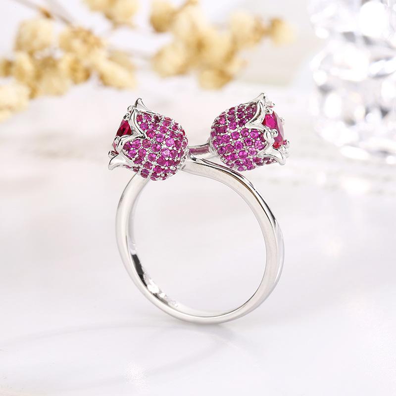 2025 New Set Of Jewelry Necklace Earrings Ring Inlaid Ruby Rose Women's Fashion Simple