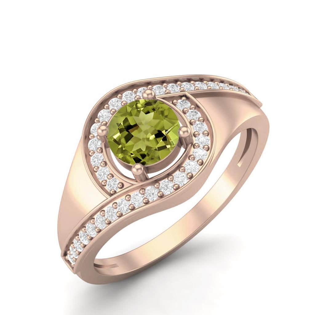 5mm Round Peridot 925 Sterling Silver Rose Vermeil Solitaire Halo Women Engagement Ring
