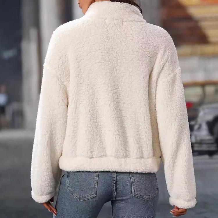 Warmes flauschiges Damen-Fleece-Oversize-Sweatshirt Winter Sherpa Pullover Langarm Viertelreißverschluss mit Tasche Bequem Lässig