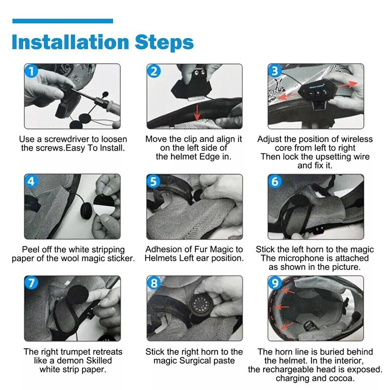 Zestaw słuchawkowy Bluetooth do kasku motocyklowego, bezprzewodowy zestaw głośnomówiący, stereofoniczny, wodoodporny, z głośnikiem do odtwarzania muzyki