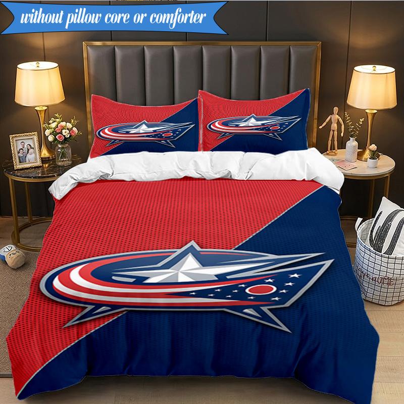 3PCS Columbus Blue Jackets Logo Bedding Set,Including 1pc Duvet Cover And 2pcs Pillowcases Perfect for Bedroom, Dormitory, Fan Christmas Gift