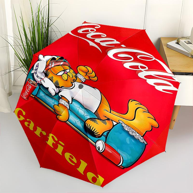 1pc Garfield Coca-Cola Automatic Open Close Umbrella with 8-Rib Windproof Canopy Compact Portable Travel Umbrella10287
