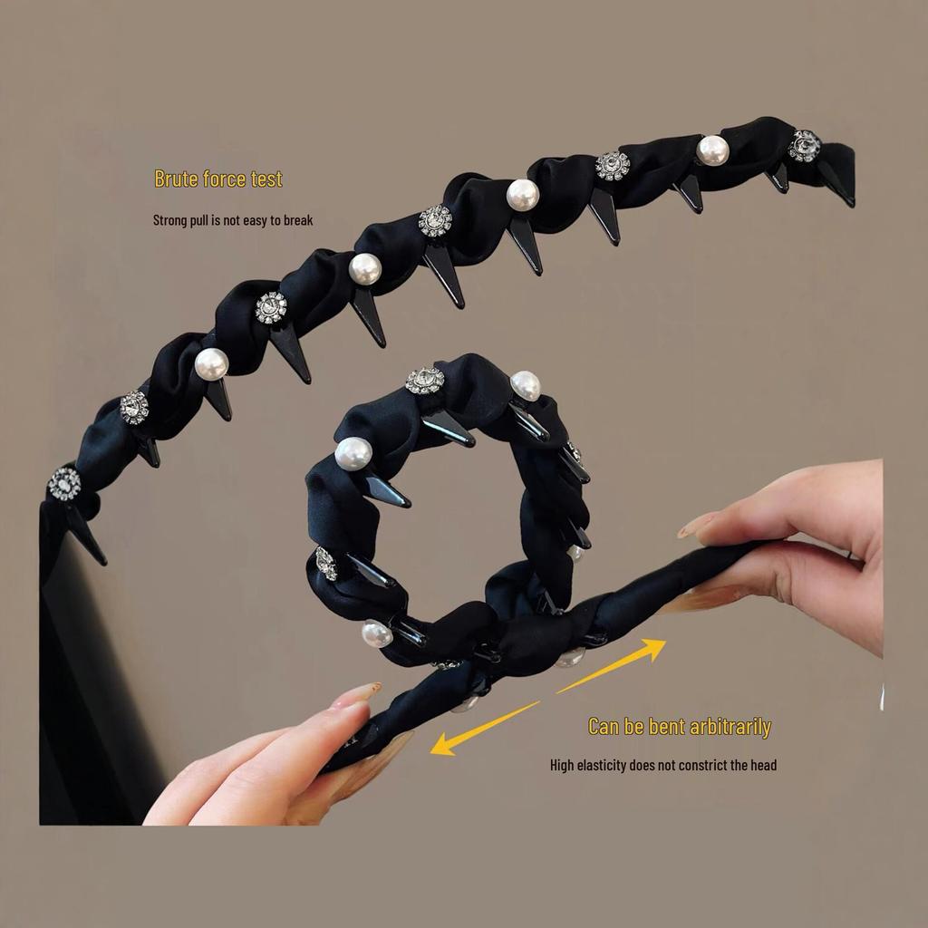 Korean Pearl Rhinestone Non-Slip Headband with Teeth - 2026 High Skull Design