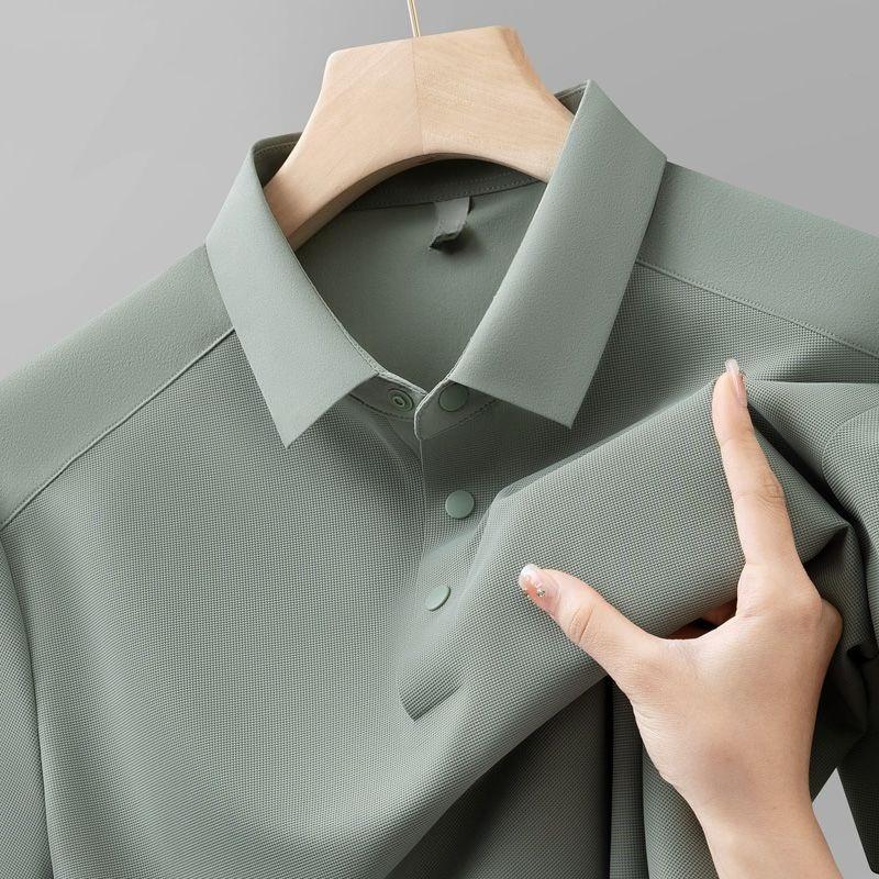 Young Middle Aged Mens Summer Seamless Splicing Ice Cool Breathable Short Sleeve Business Casual Wrinkle Resistant Polo Shirts