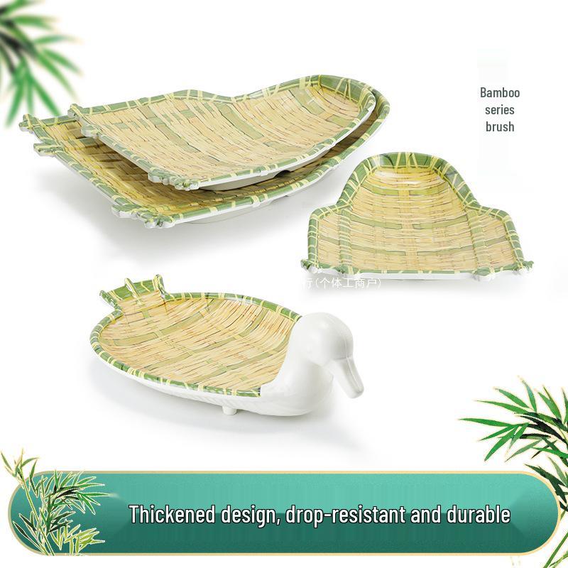 Kreative Melamin-Platte im Bambus-Web-Stil für Hot Pot, Grill und Dessert-Servieren