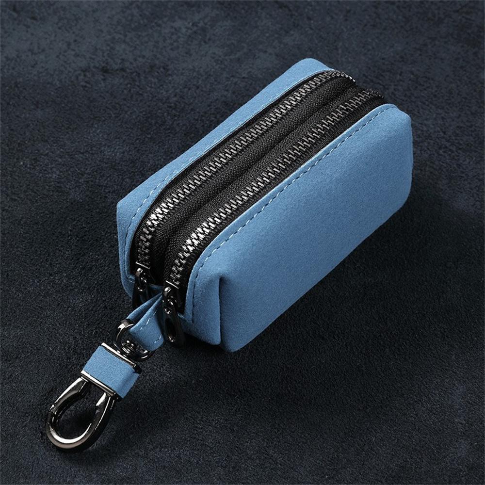 Portefeuille porte-clés portable pour hommes et femmes, grande capacité, double fermeture éclair, porte-clés en cuir suédé, porte-monnaie unisexe