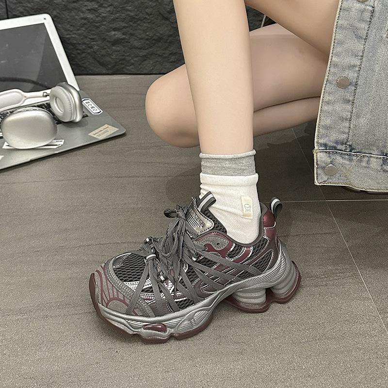 

Thick-soled heightening Paris double-strap contrasting color dad shoes for women 2025 autumn and winter new shock-absorbing sports and leisure shoes 40 бордовий