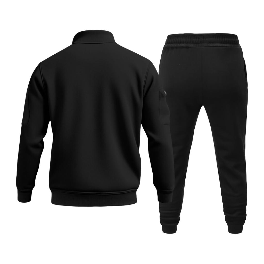 Men's Solid Color Casual Suit Loose Sports Stand Collar Sweatshirt With Pockets Multi Pocket Overalls Suit