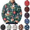 Men's Christmas Print Zip-Up Sweatshirt with Stand Collar, Plus Size Flannel Top for Fall Winter