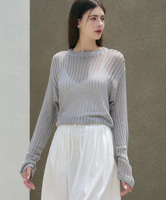 Deuloupisumeon Linen Sheer Loose Fit Knit [Silver]