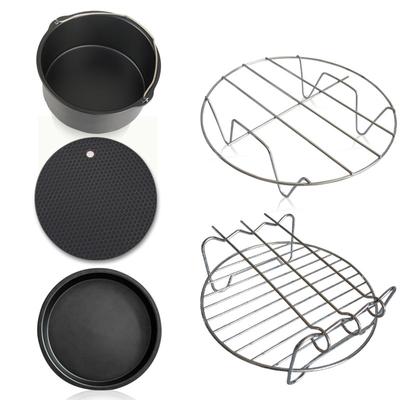 5pcs/Set Air Fryer Accessories for Baking Cooking (Cake Barrel, Pizza Pan, Metal Holder, Silicone Mat)