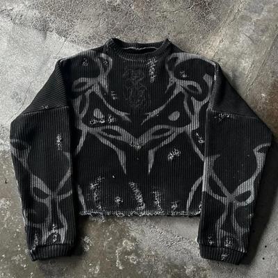 Y2K Harajuku Rundhalspullover Vintage Gestreiftes Design Modischer Herrenpullover Amerikanischer Stil Streetwear Goth Damen Sweatshirts