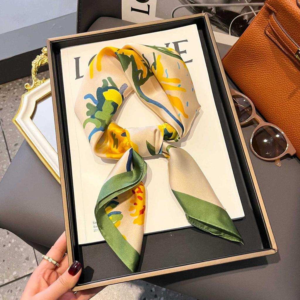 Small Silk Scarf Women'S Versatile High-End Decorative Square Scarf Professional Small Scarf Simulation Silk Korean Version Streamer Bag