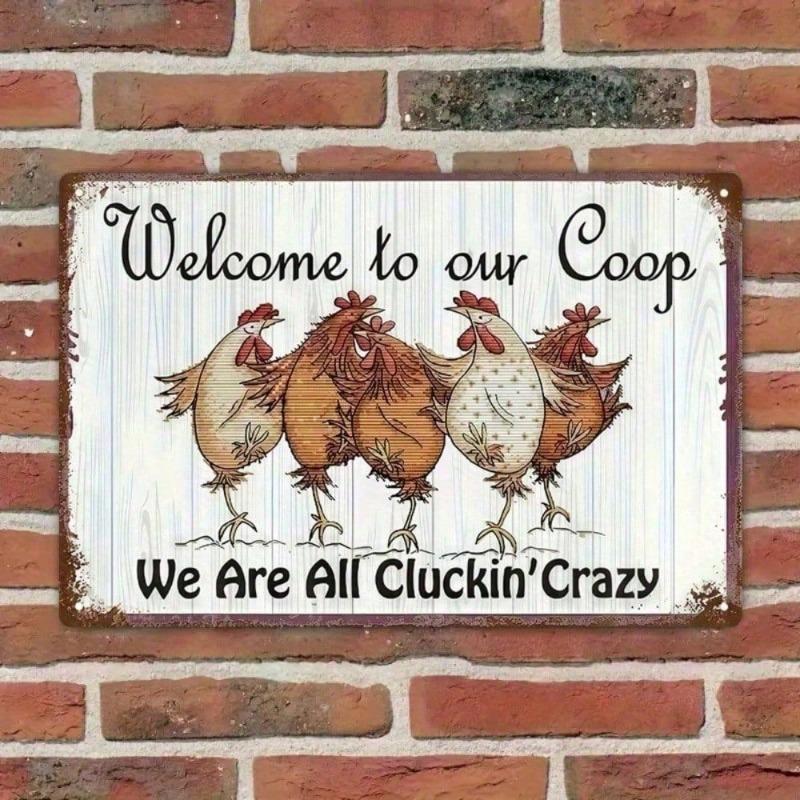 Vintage Welcome To Our Coop Metal Farmhouse Sign Rustic Funny Chicken Wall Art Decor for Kitchen Garden Home Bar, Durable Tin Si