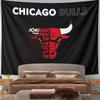 The image features the Chicago Bulls logo with players' names integrated. Patterned tapestry for bedroom and living room home decor