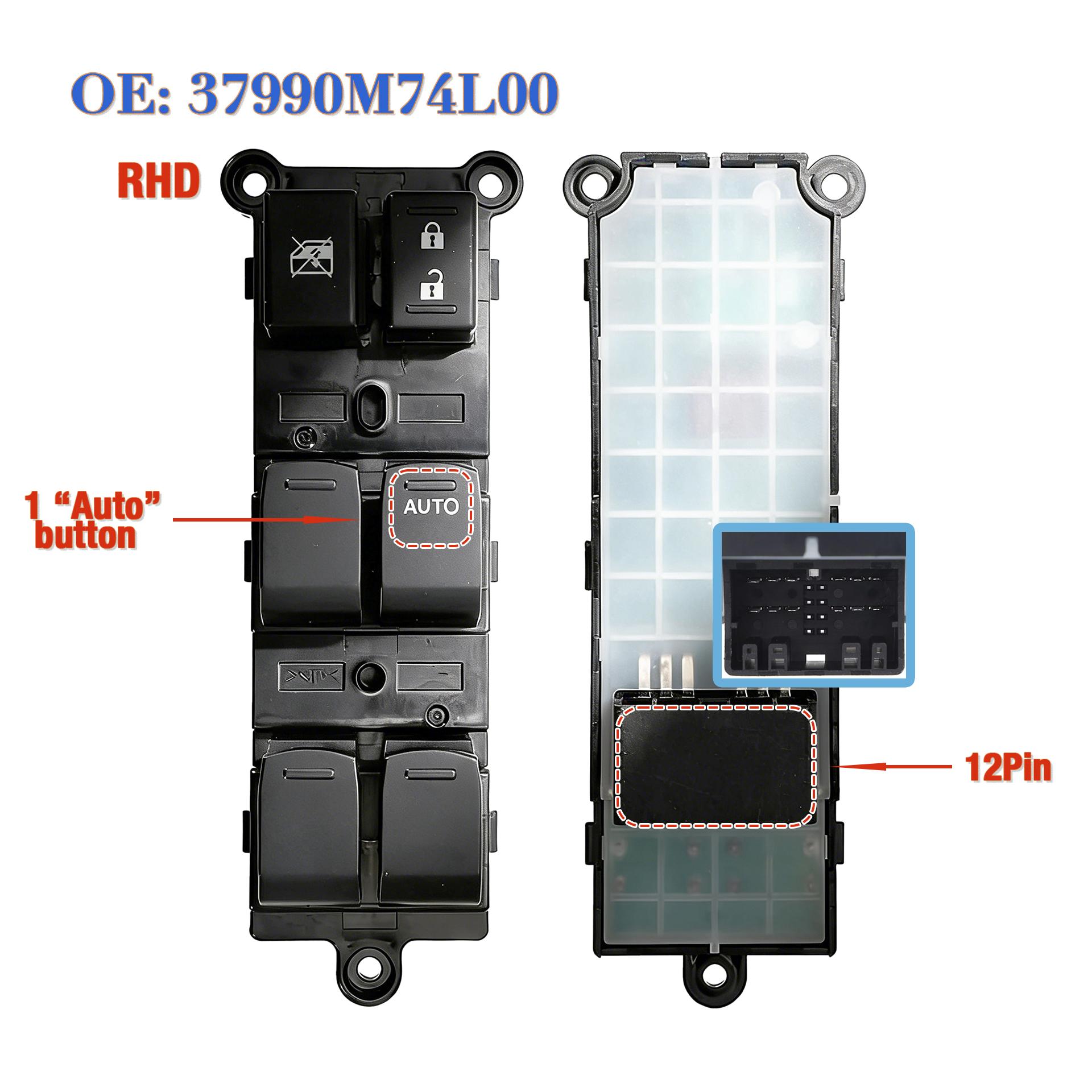 37990M74L00 12Pin For Suzuki Vitara,RHD Front Rihgt Driver Side Electric Power Window Switch Glass Lifter Control Button RHD 1Auto 12Pin