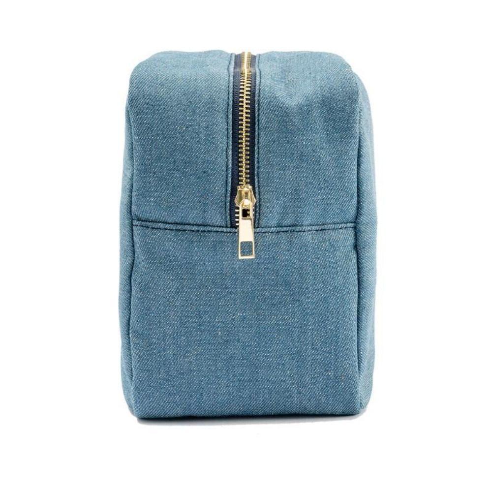 with Zipper Blue Denim Cosmetic Pouch Vintage Jean Toiletry Case Casual Travel Storage Bag Gift