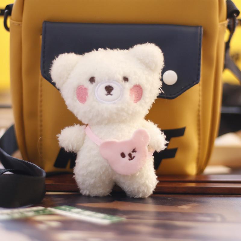 Entzückender Mini Teddybär Plüsch Schlüsselanhänger Niedlicher Kleiner Rucksackanhänger Braun und Weiß