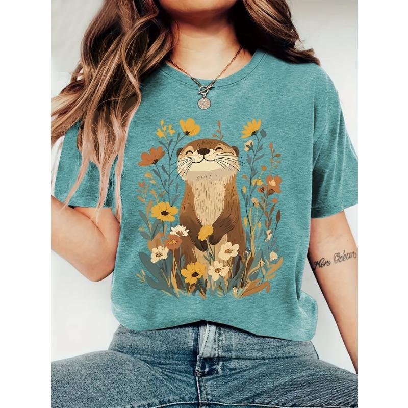 Women's Summer Clothing Printed Round Neck One-piece Summer Short Sleeved T-shirt
