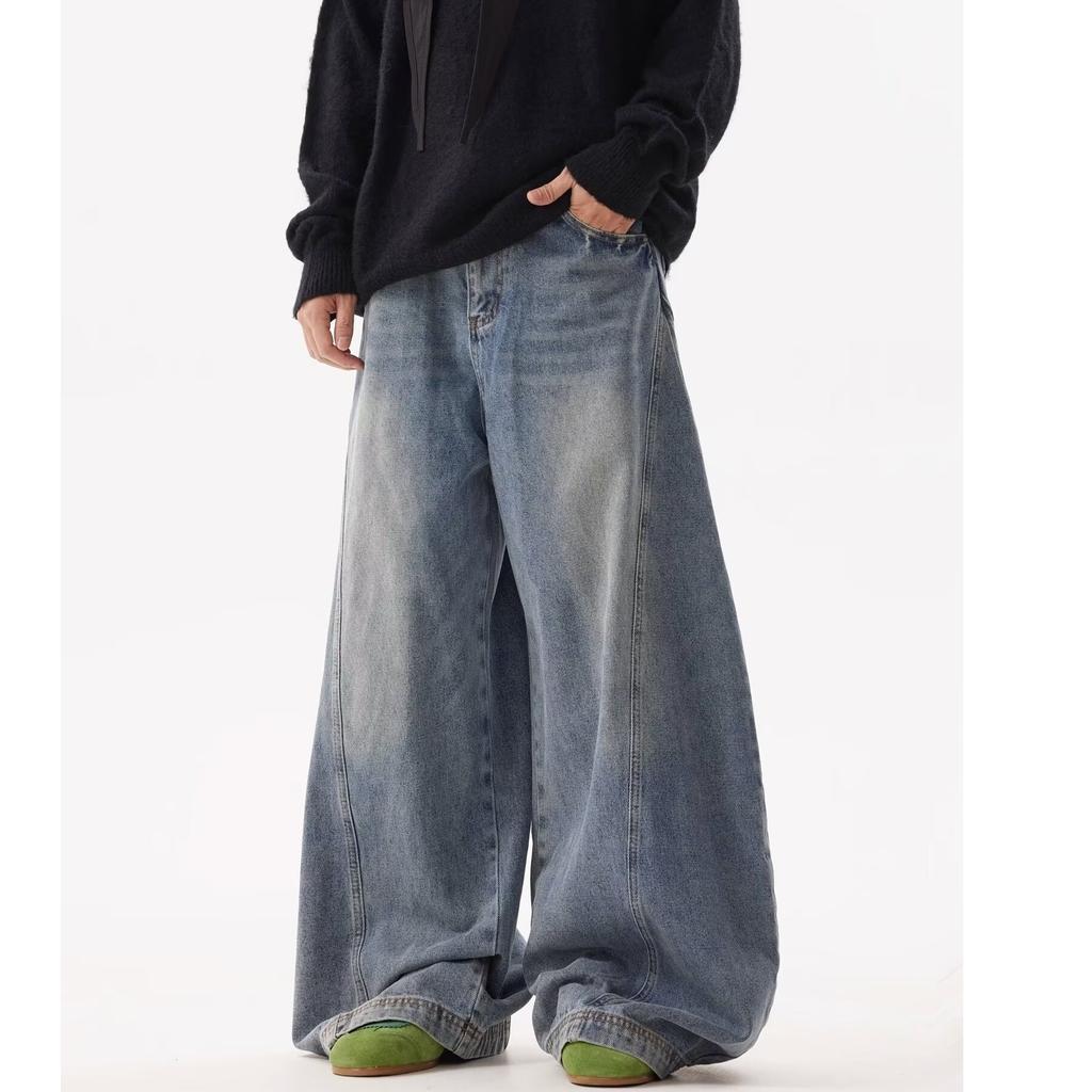 American Retro New Washed Scimitar Loose Straight Jeans Men's High Street Trendy Brand Versatile Banana Wide-leg Pants
