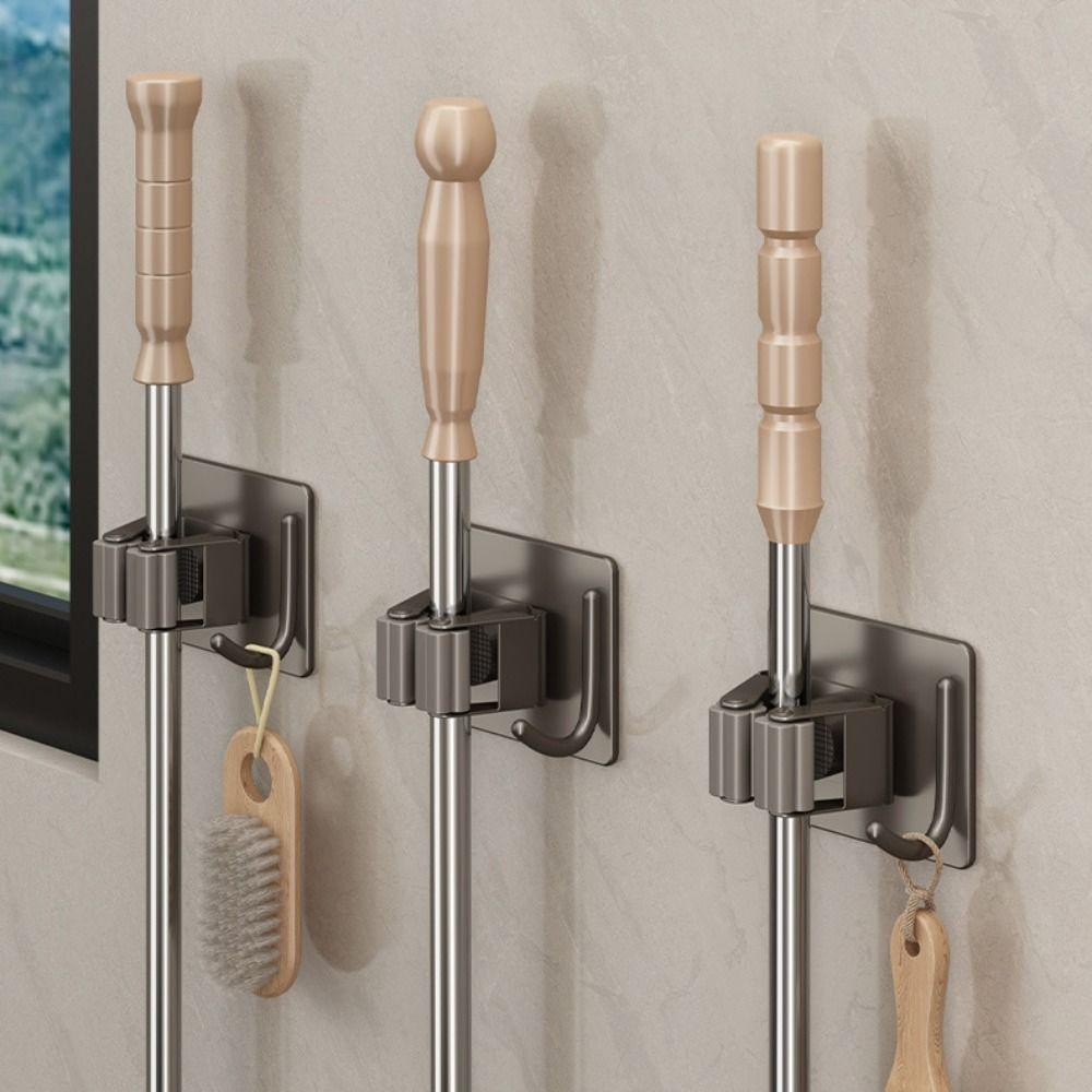 2Pcs Waterproof Wall Mounted Broom Stand Space Saving Mop Storage Clamp Mop Clip Rack  Household
