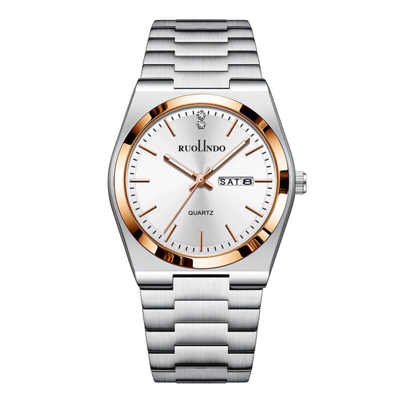 Men's watch, double calendar, thin butterfly buckle, steel belt, quartz men's watch