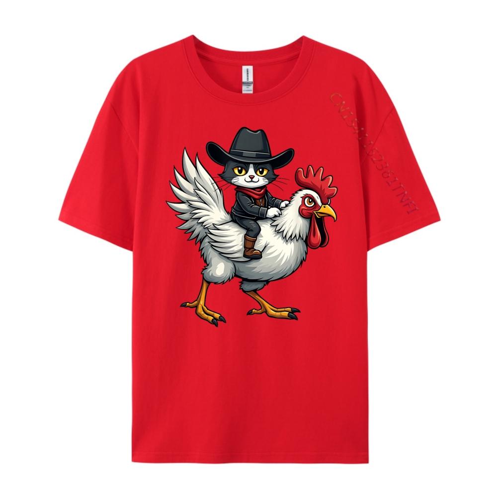 Cat Riding Chicken Tuxedo Cat On A Chicken Lover Christian Tshirt Men Streetwear Men Crazy Funny Shirts S