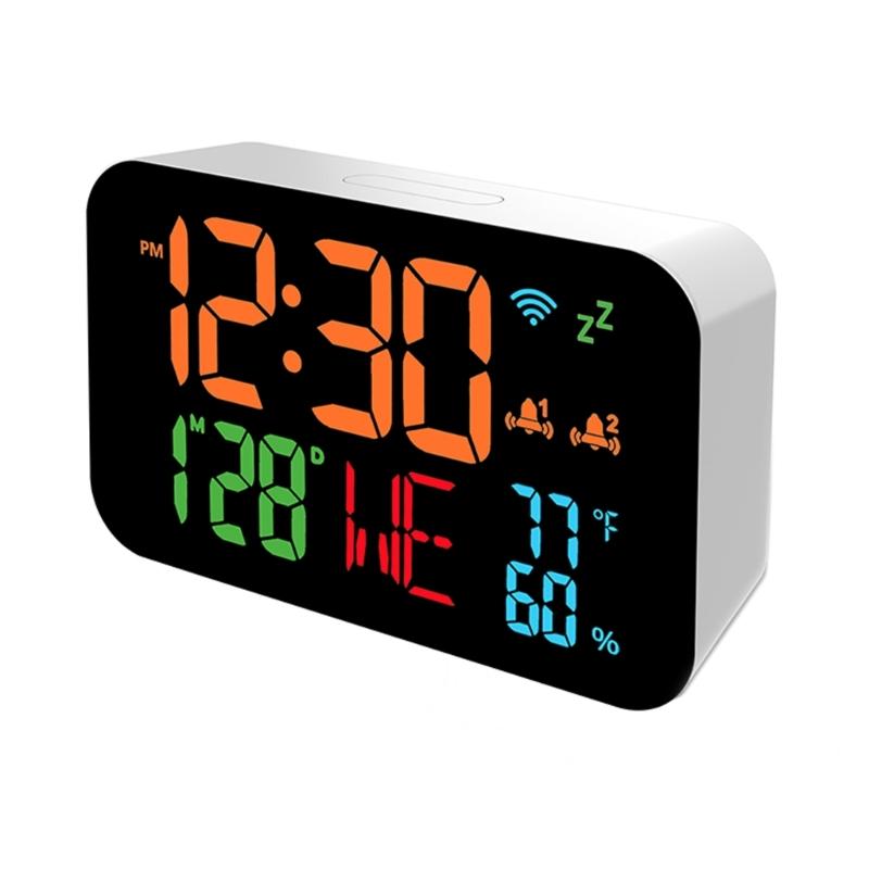 

Multifunction LED Desktop Clock WiFi Temperature Monitor Calendar Auto Calibration Brightness Adjustment Alarms