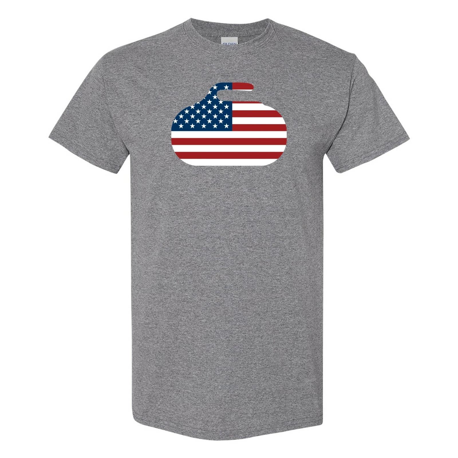 USA Curling Stone - Winter Sports T Shirt - Graphite Heather M