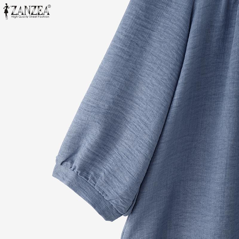 ZANZEA Dámská ležérní halenka s kulatým výstřihem, volným 3/4 rukávem a jednobarevným provedením