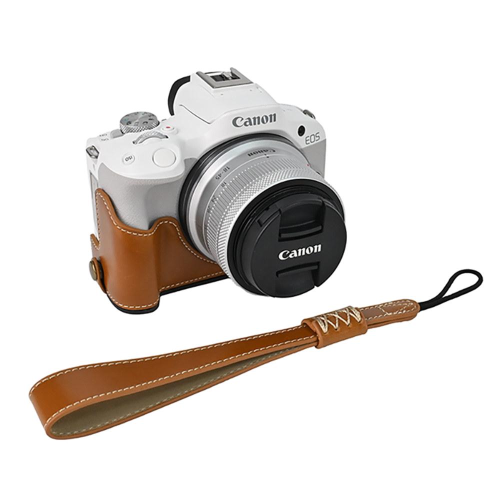 R100 Ölhaut PU-Leder Kamera Halbkörpergehäuse für Canon EOS R50 R100 Akkuöffnung Bodenabdeckung