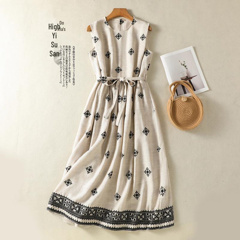

2026 Cotton & Linen Round Neck Sleeveless Dress - Original Hemp, Loose Fit, Literary Style 2XL