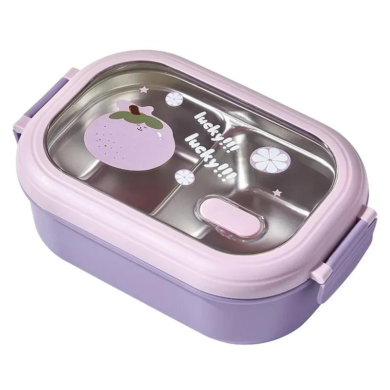 Cutie de prânz cu două grile din oțel inoxidabil pentru conservarea căldurii cu model de fructe Bento Box pentru studenți cu cataramă de etanșare Recipiente pentru alimente