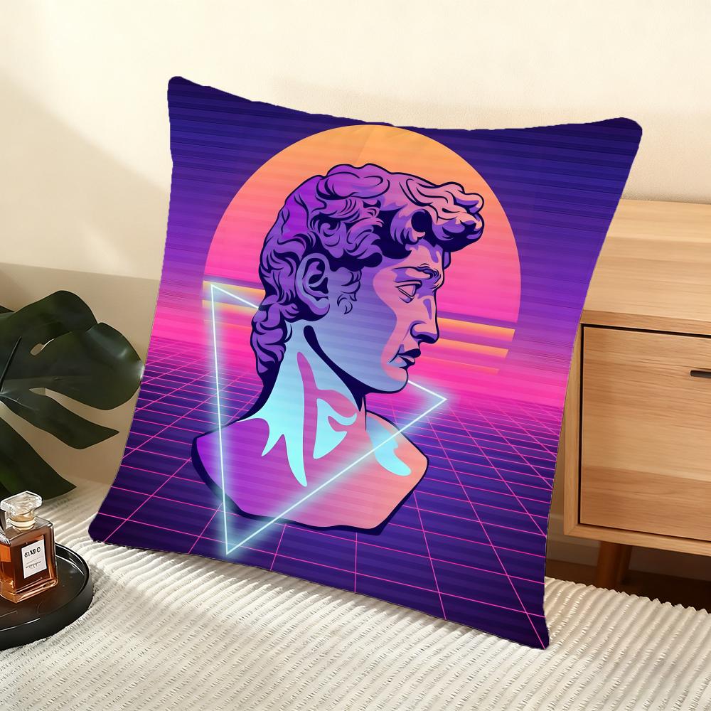 Cushion Cover Silky Short Plush Home Sofa Cushion Cover - Invisible Zipper Home Decoration David Sculpture