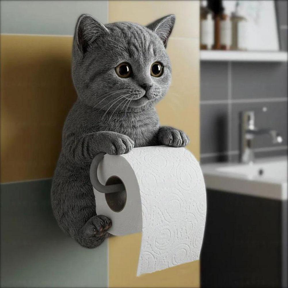 Wall Mount Toilet Paper Roll Holder Decorative Cat Shape Paper Stand Funny Animal Roll Storage Rack Kitchen and Bathroom Use