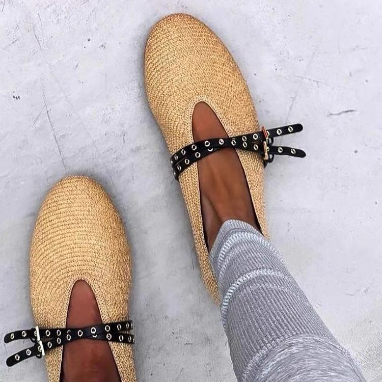 Mode Fischer-Schuhe Weben Schnalle Flache Schuhe Retro Espadrilles Gladiatorenschuhe Atmungsaktive Mary Jane Causal Damen Slipper