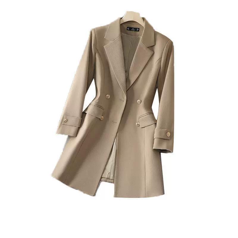 Autumn Spring Jacket Women Long Blazer Khaki Coffee Black Office Ladies Formal Jacket Business Work Wear Coat Female Outerwear