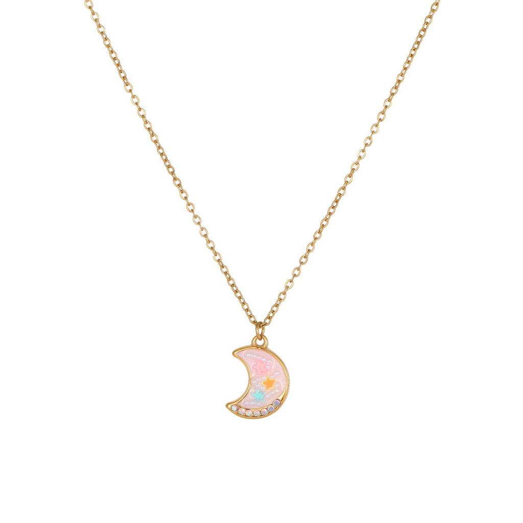 GEMCHIC Women's Stainless Steel Star Moon Layered Necklace Earring Set for Kids, Minimalist Design Jewelry Set