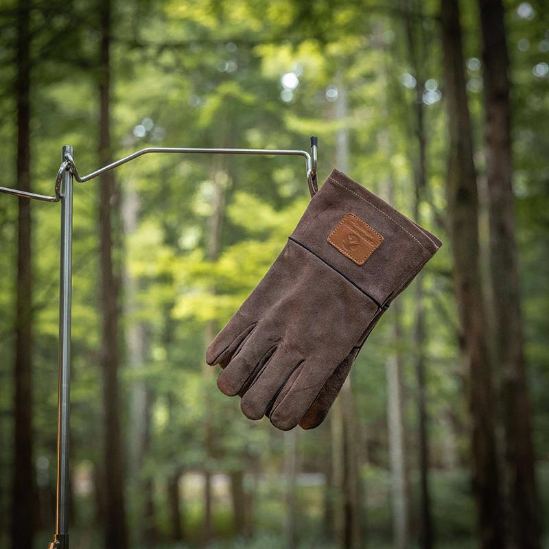 CAMPINGMOON Outdoor Flame-Retardant And Heat-Insulating Double-Layer Detachable Cowhide Fire Gloves