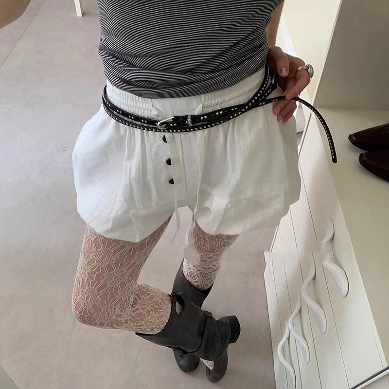 Y2K Punk Rivet Leather Double Thin Belt Women Men Pu Black White Waist Strap Trendy Waistband Jeans Skirt Decoration
