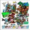 Blocos de Construção Minecraft Casa na Árvore Moinho de Vento Gato Leopardo Cachoeira Jardim Cavalo de Guerra Conjunto de Brinquedo STEM para Crianças